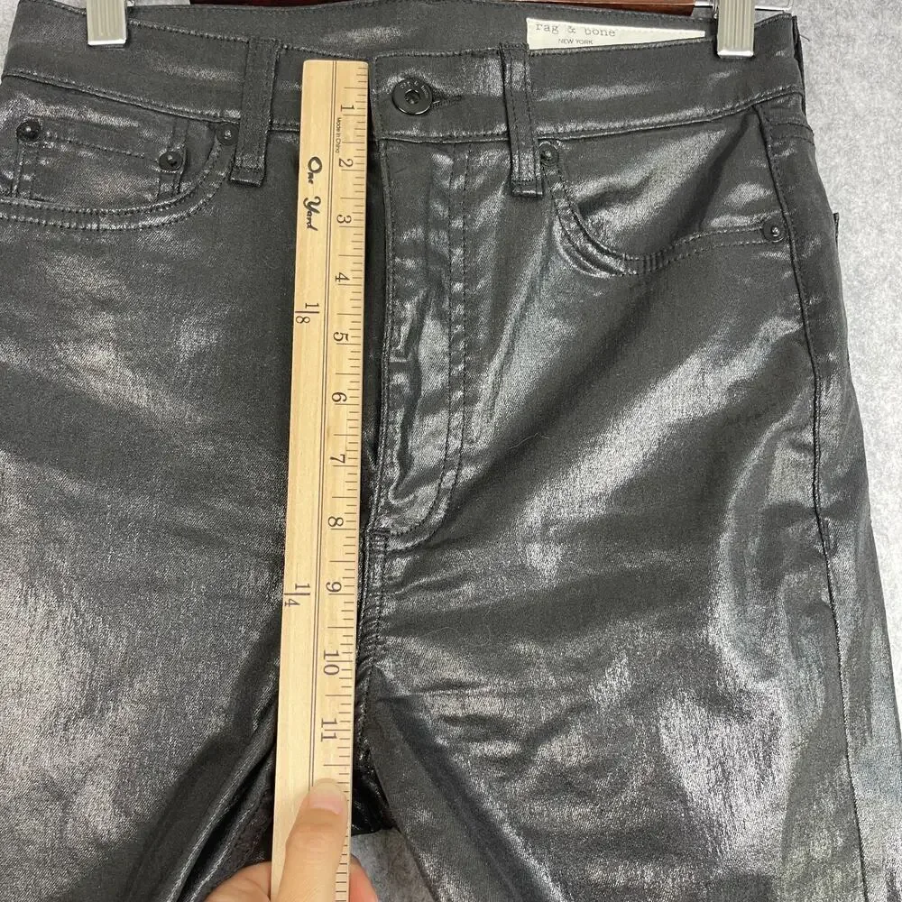 Rag & Bone Casey High Rise Ankle Flare Jeans Womens 27 Coated Black Stretch Crop